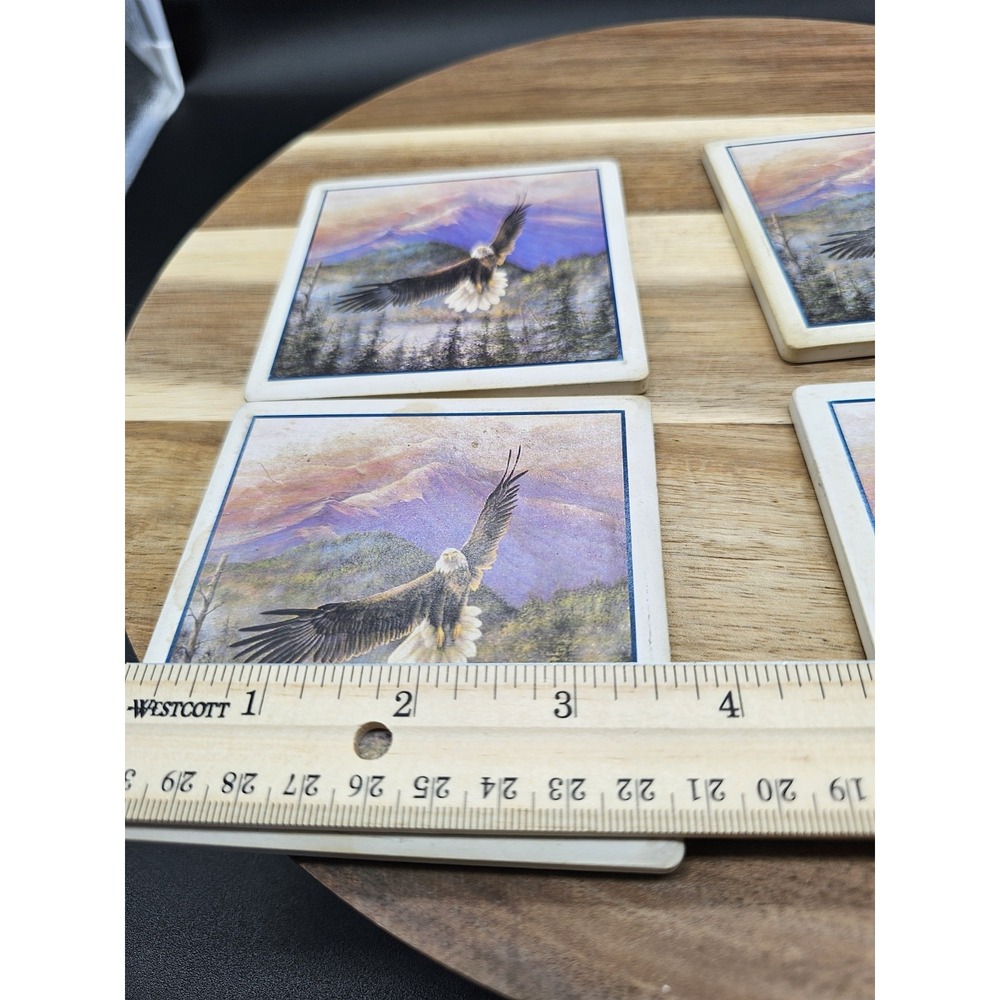 Set Of 4 Stone Coaster With American Eagle In Flight - Picture 7 of 7